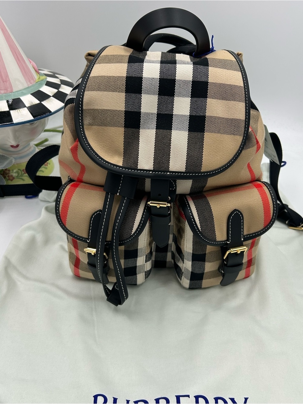 Unisex Burberry ENFIELD classic check canvas/leather strap backpack made iItaly